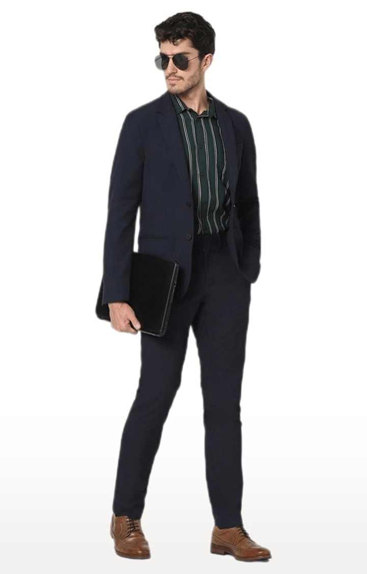 Men's Blue Solid Blazers