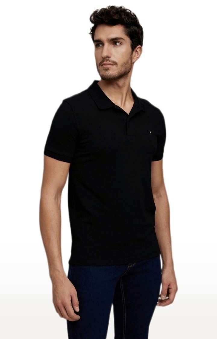 Men's Black Solid Polos