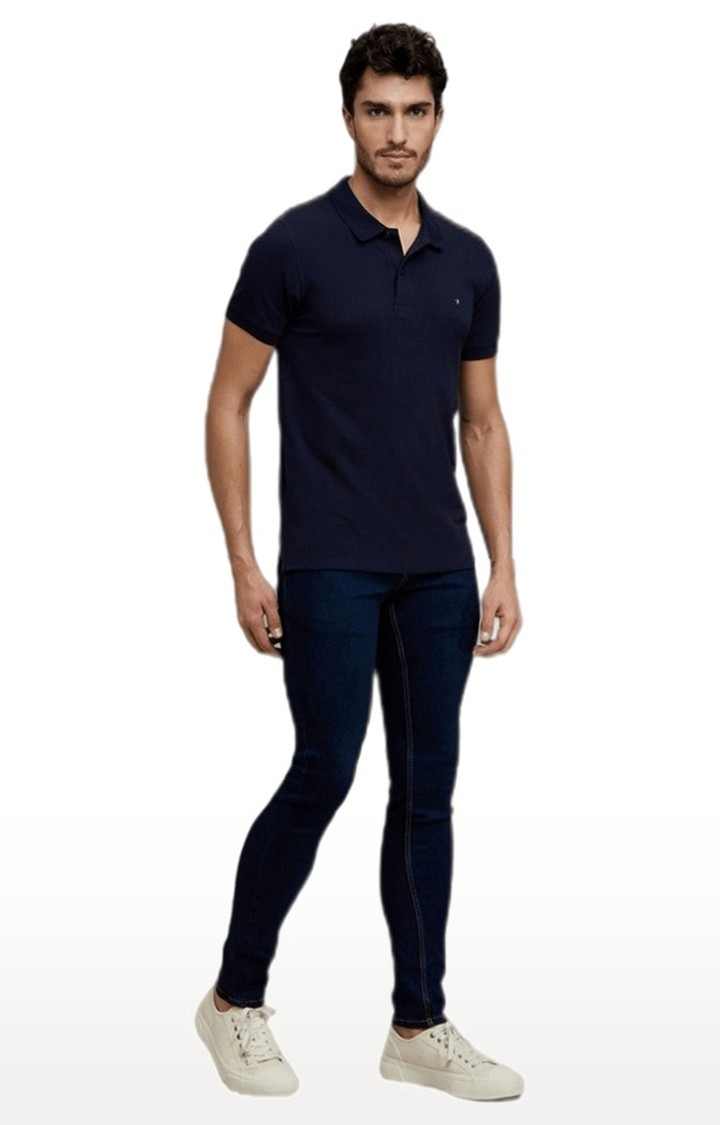 Men's Blue Solid Polos