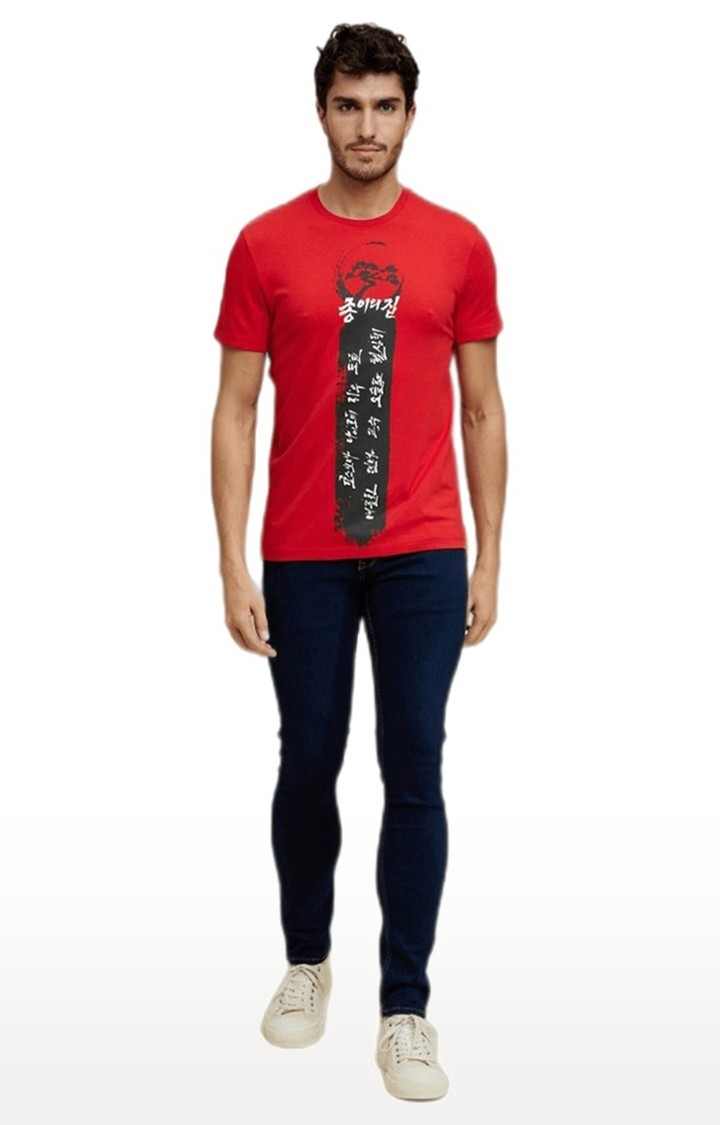 Men's Red Printed Regular T-Shirts