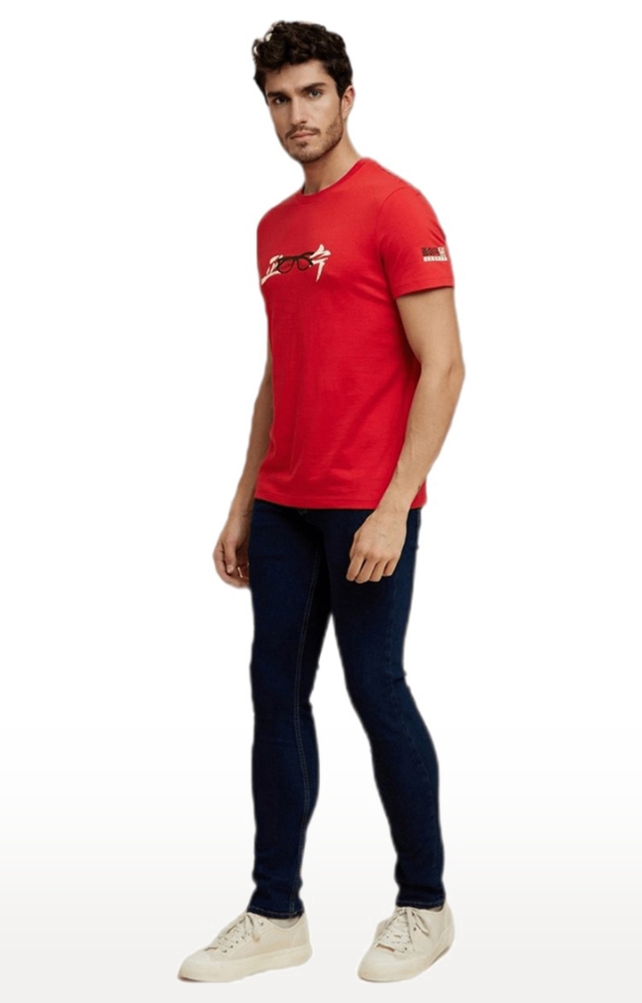 celio | Men's Red Printed Regular T-Shirts