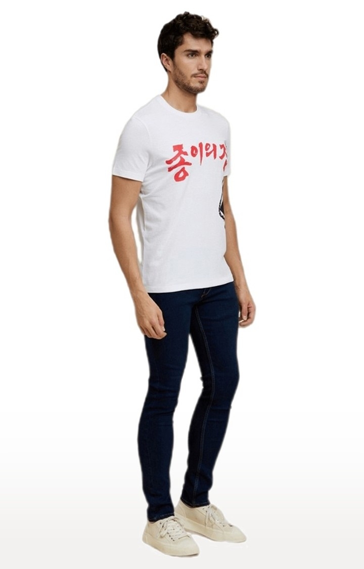 Men's White Typographic Regular T-Shirts