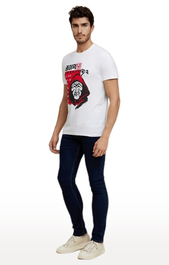 Men's White Printed Regular T-Shirts