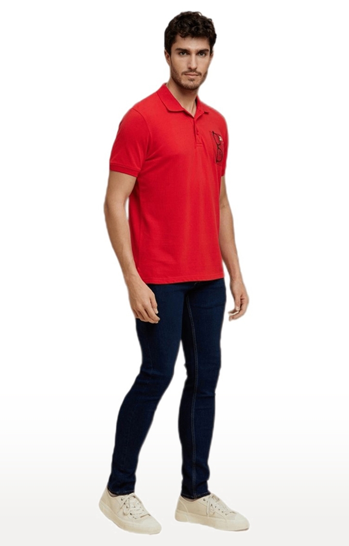 Men's Red Printed Polos