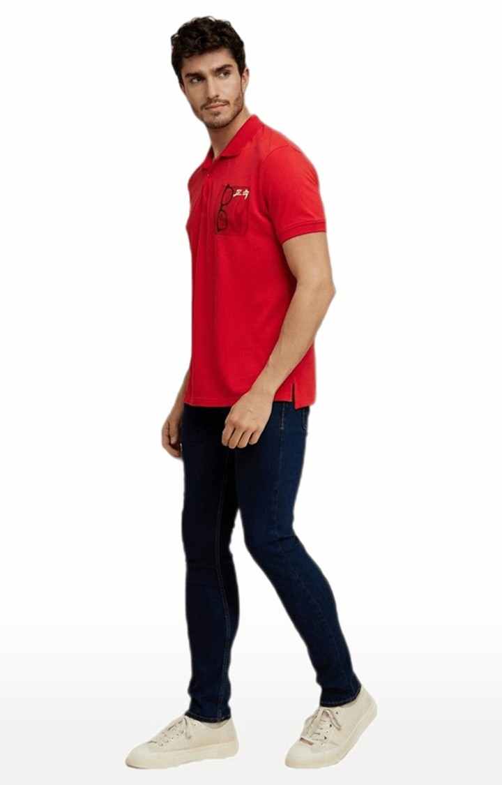 Men's Red Printed Polos