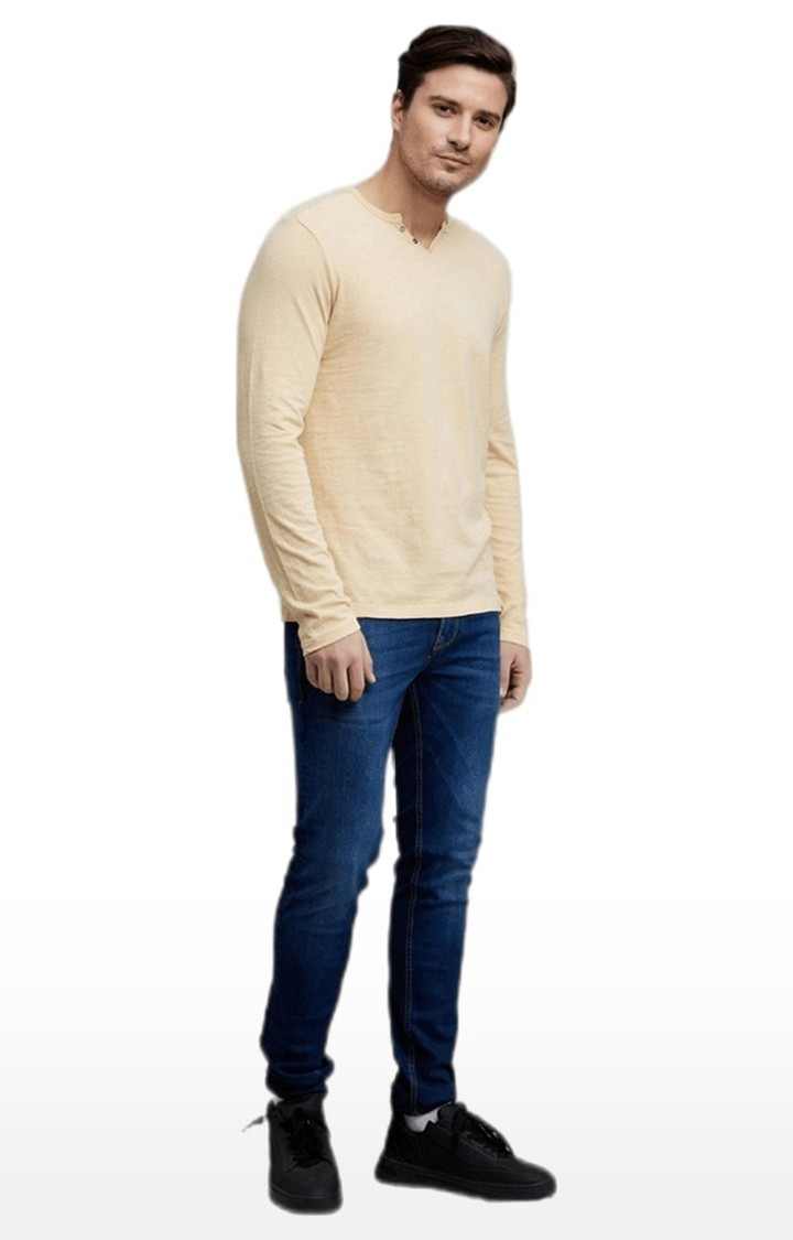 Men's Beige Solid Regular T-Shirts