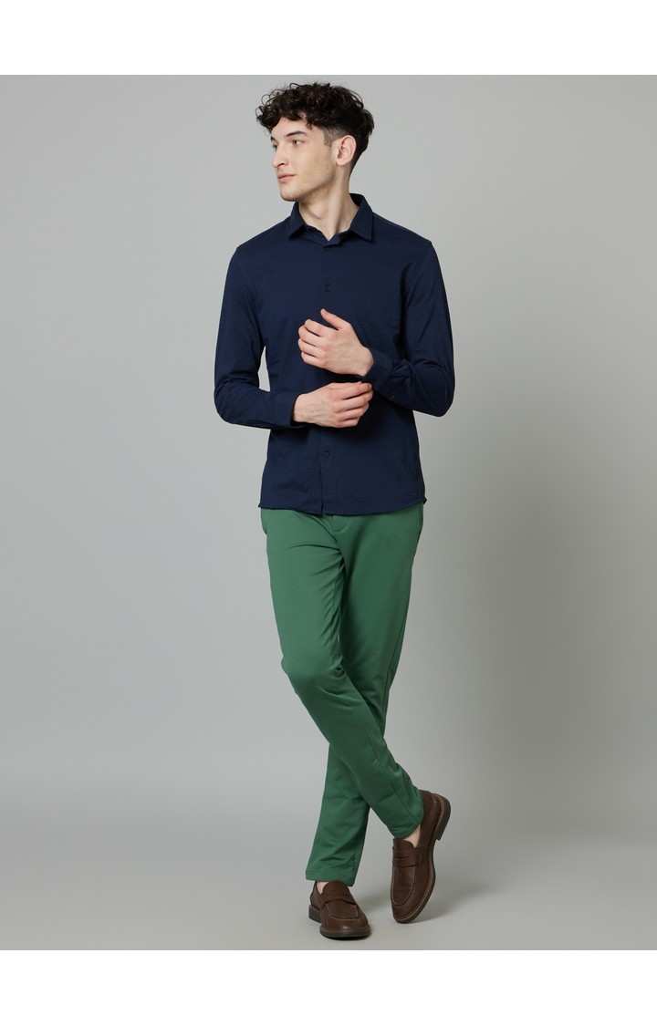 Men's Blue Solid Casual Shirts