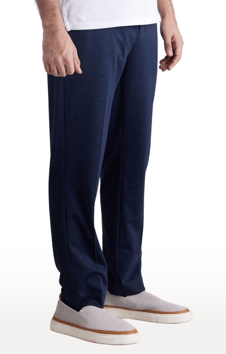 Men's Blue Cotton Blend Solid Trackpants