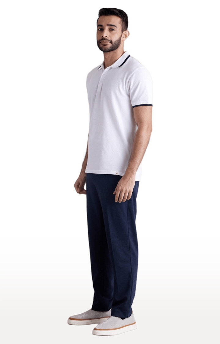 Men's Blue Cotton Blend Solid Trackpants