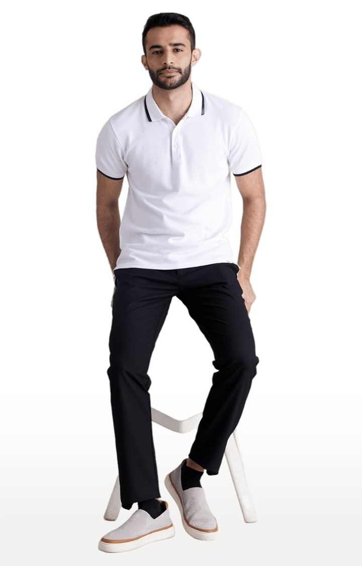Men's Black Blended Solid Trousers