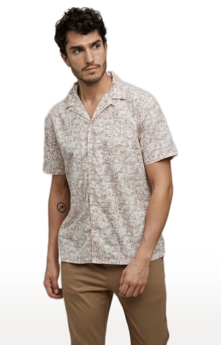 celio | Men's Beige Printed Casual Shirts 4