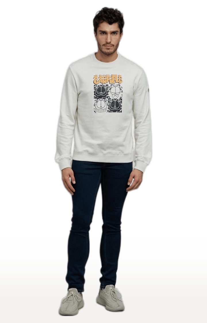 celio | Men's White Graphics Sweatshirts 1