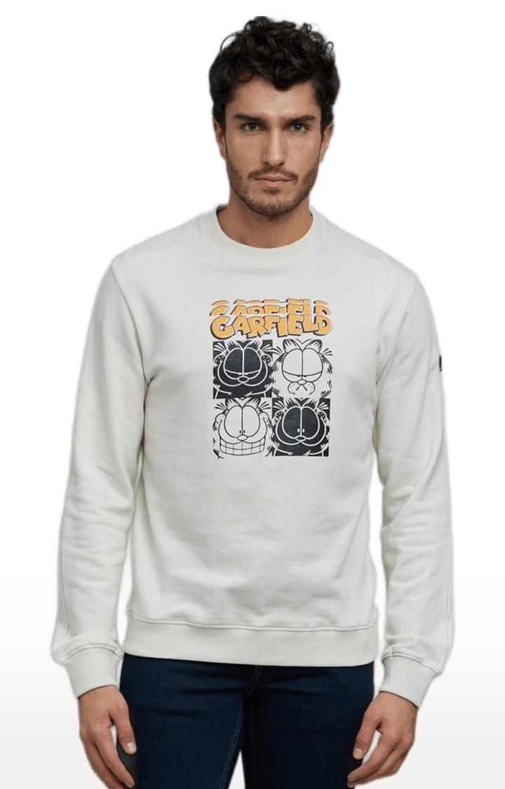 celio | Men's White Graphics Sweatshirts 0