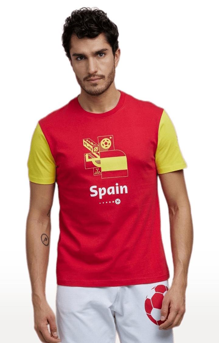 celio | Men's Red Printed Regular T-Shirts