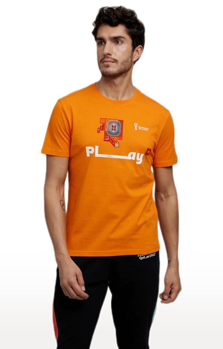 celio | Men's Orange Printed Regular T-Shirts