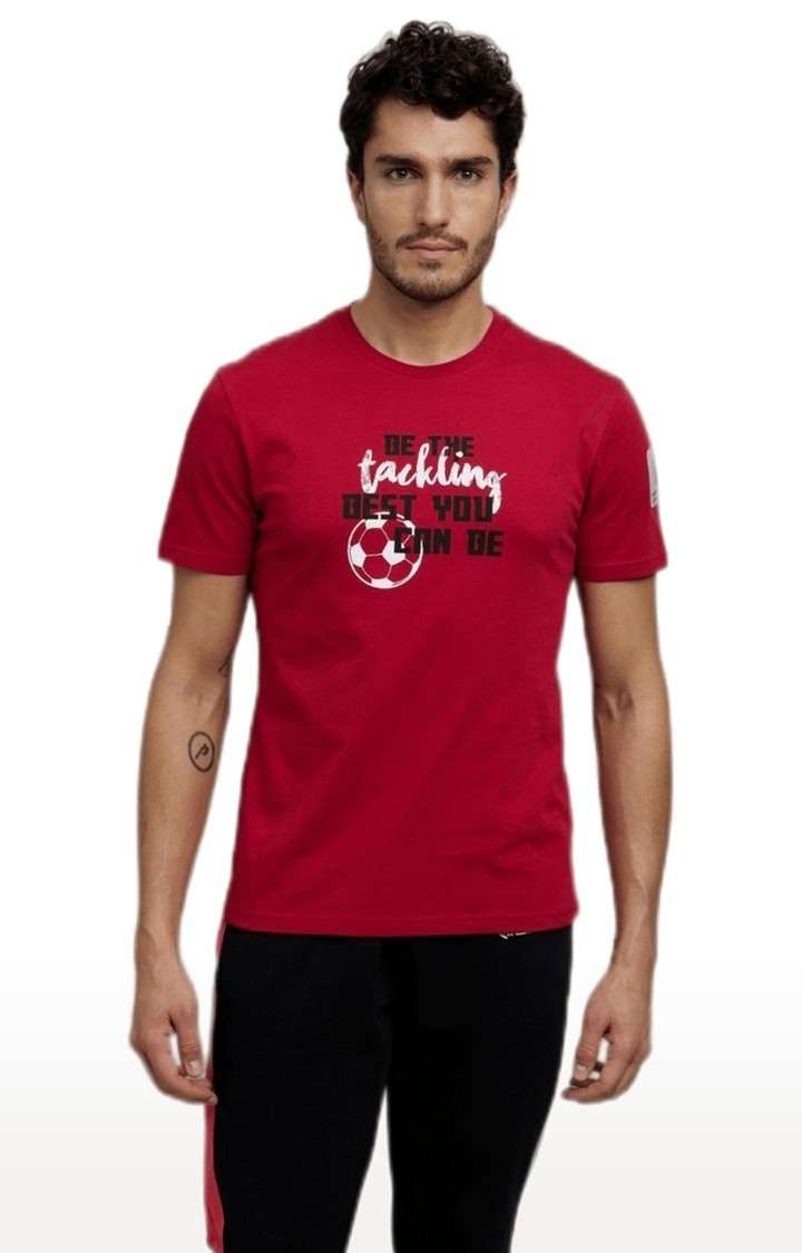 Men's Red Typographic Regular T-Shirts