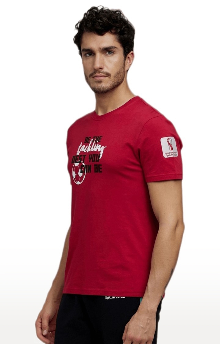 celio | Men's Red Typographic Regular T-Shirts 4
