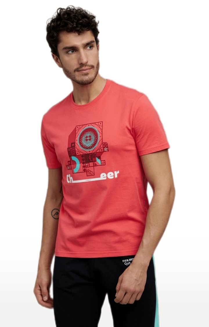 celio | Men's Pink Printed Regular T-Shirts 4