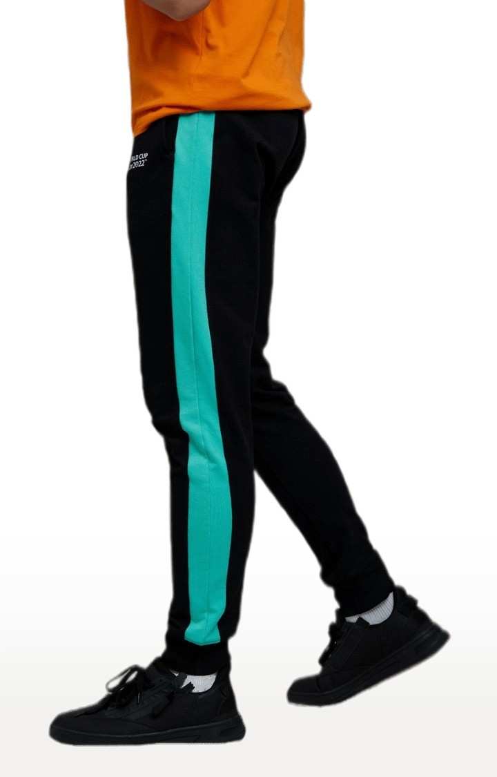 Men's Black Cotton Colourblock Trackpants