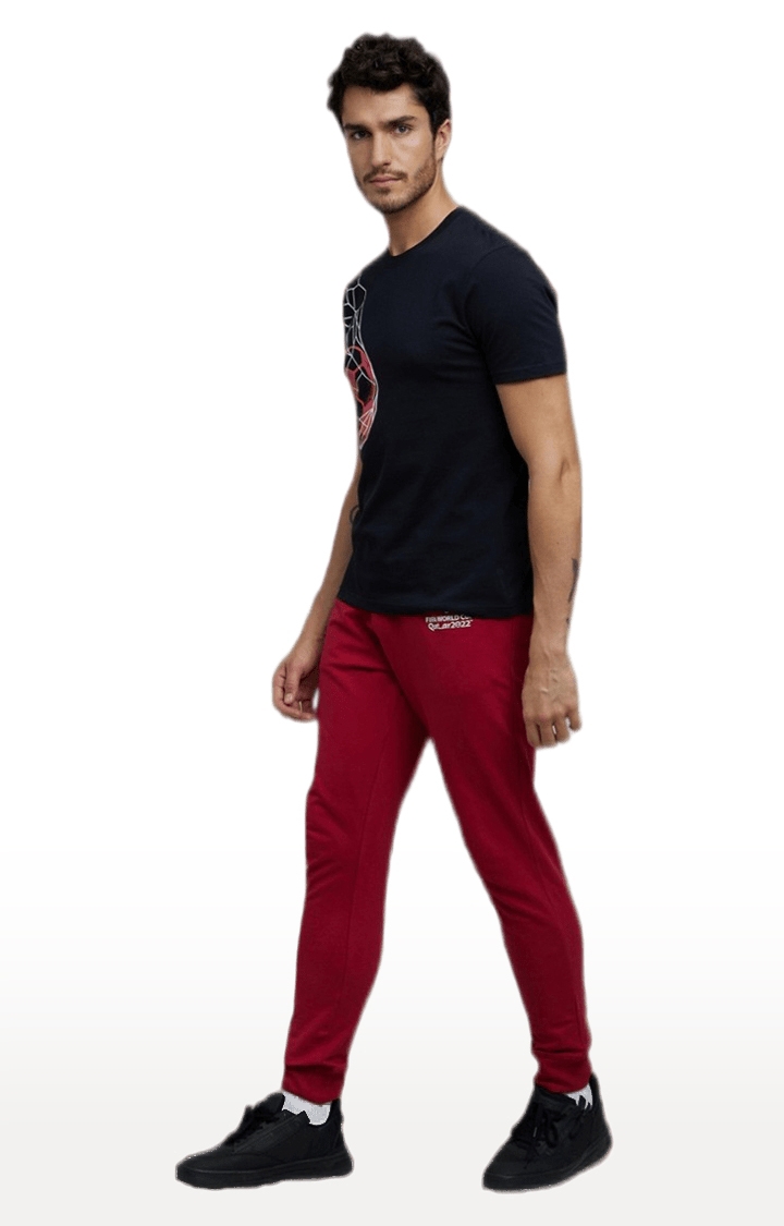 Men's Red Cotton Solid Trackpants
