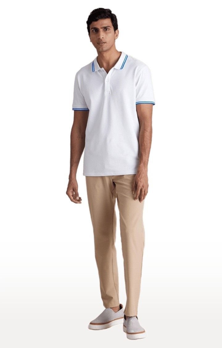 Men's Beige Blended Solid Trousers