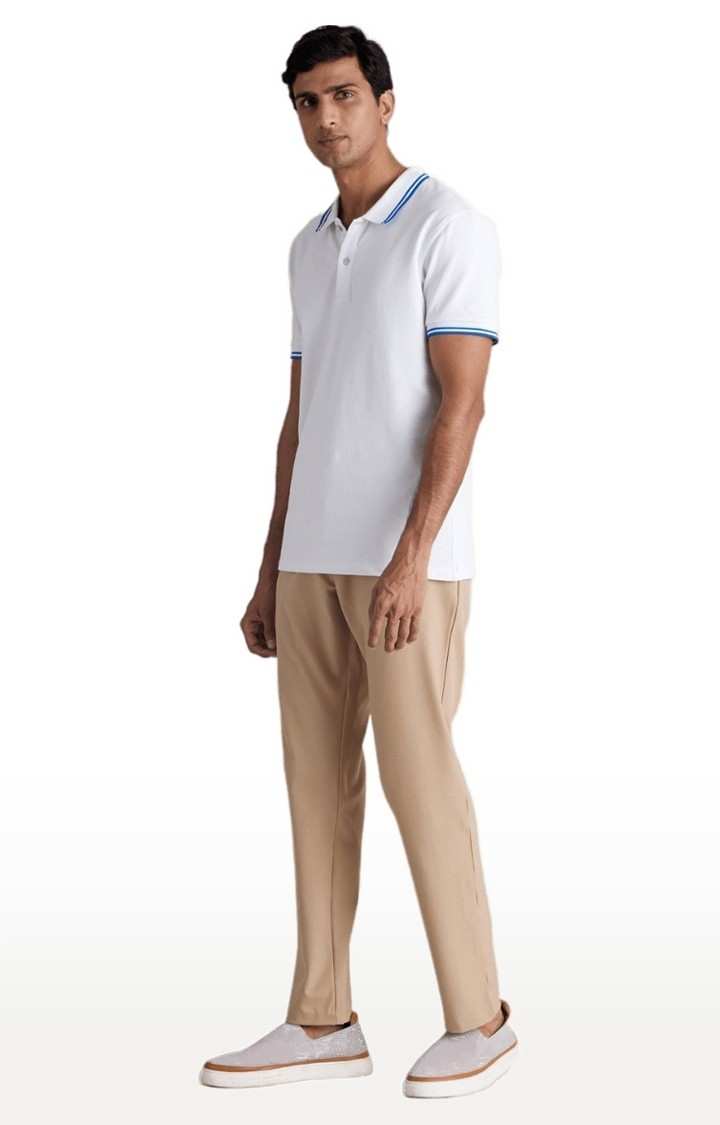 Men's Beige Blended Solid Trousers
