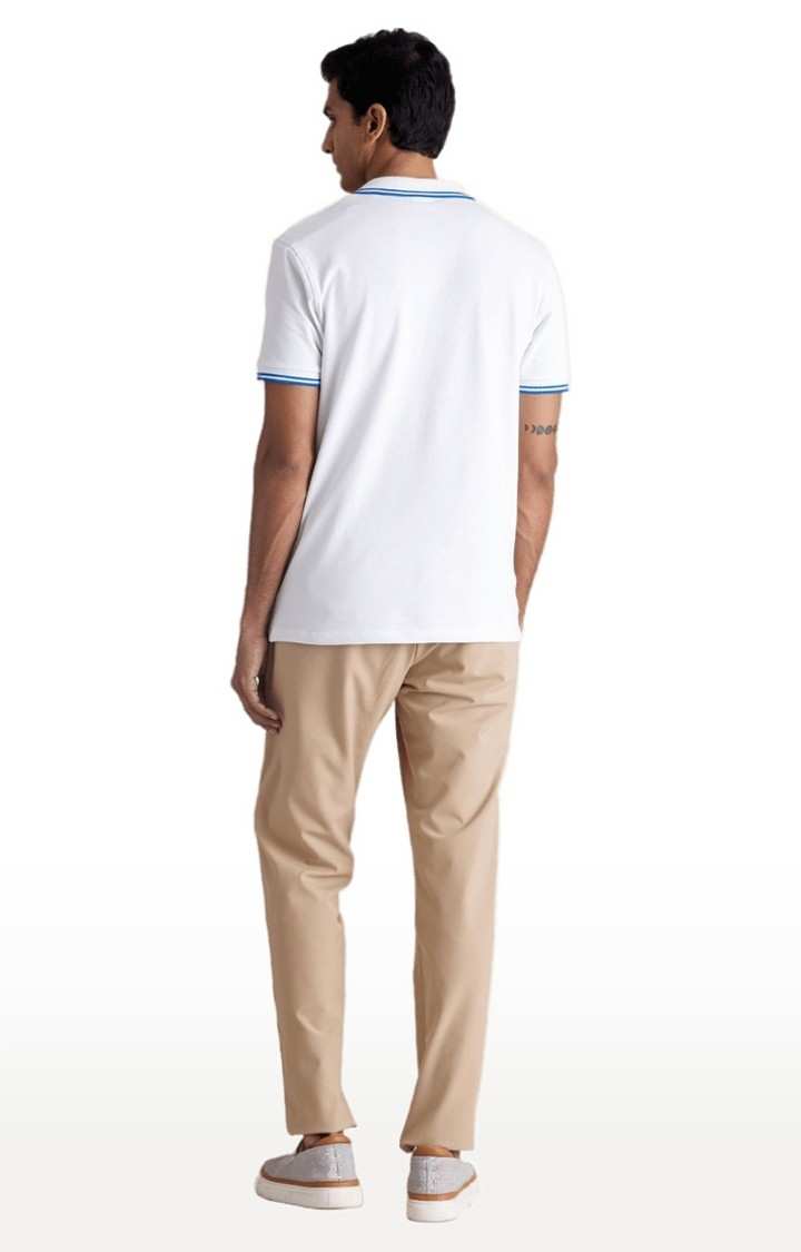 Men's Beige Blended Solid Trousers