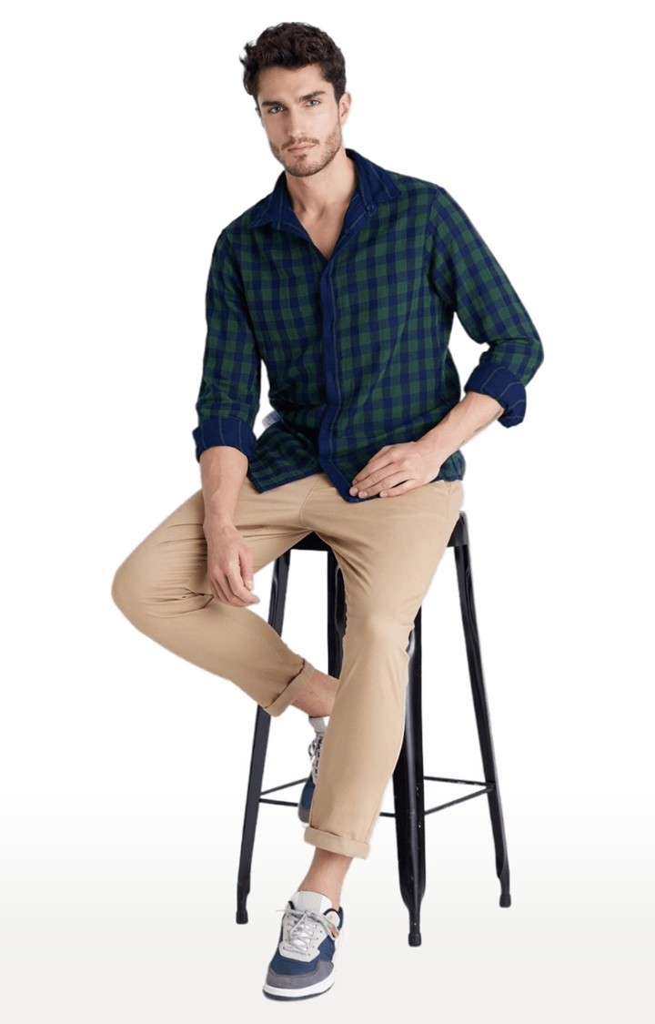 Men's Green Checked Casual Shirts