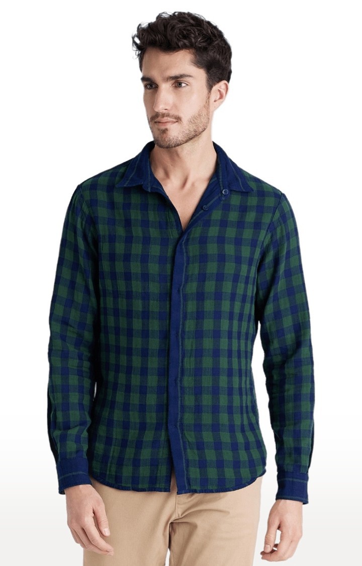 Men's Green Checked Casual Shirts