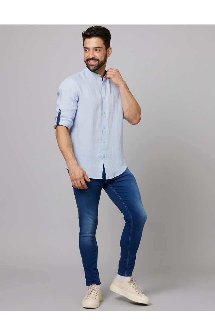 Men's Blue Solid Casual Shirts