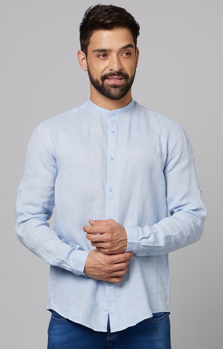 Men's Blue Solid Casual Shirts