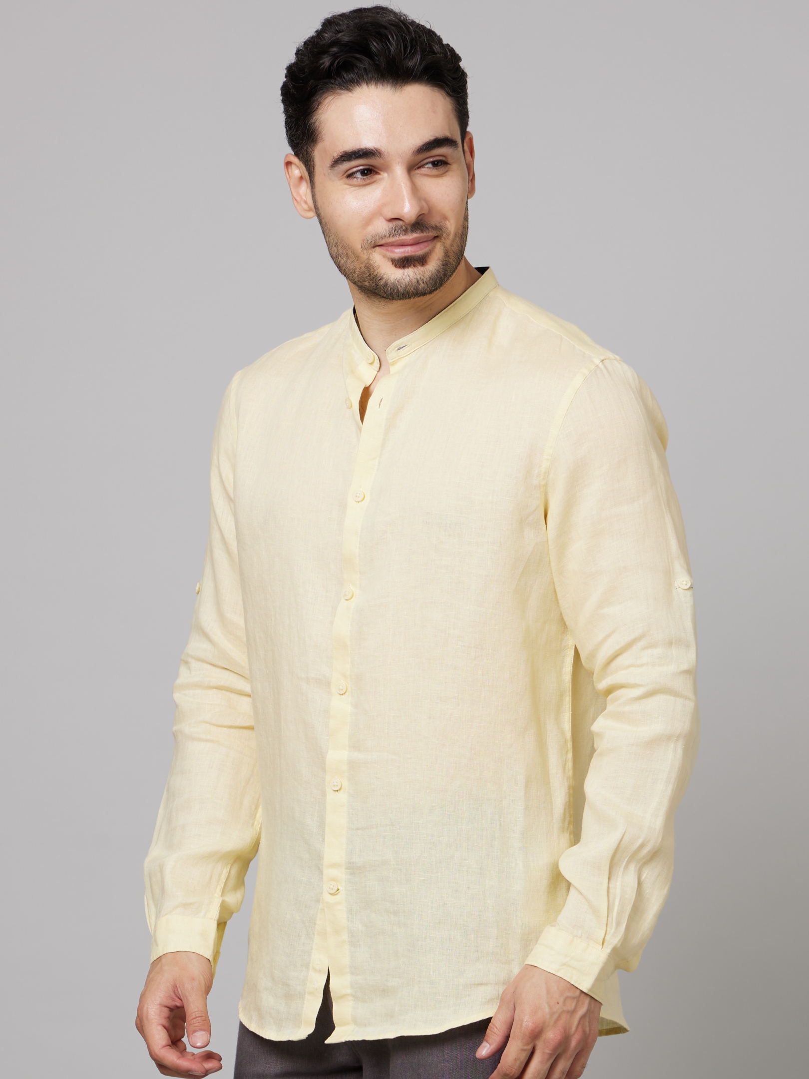 Men's Yellow Solid Casual Shirts