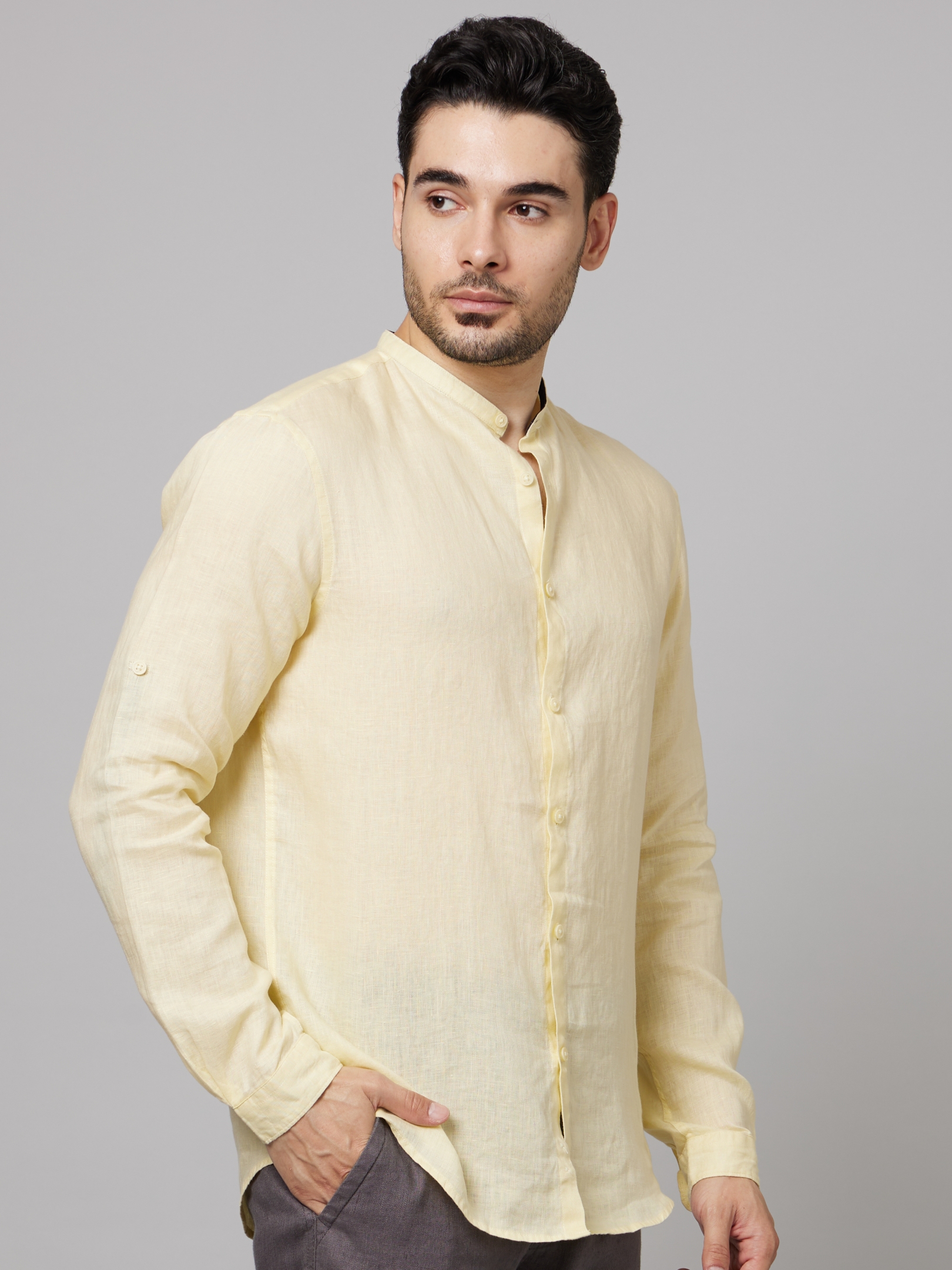 Men's Yellow Solid Casual Shirts