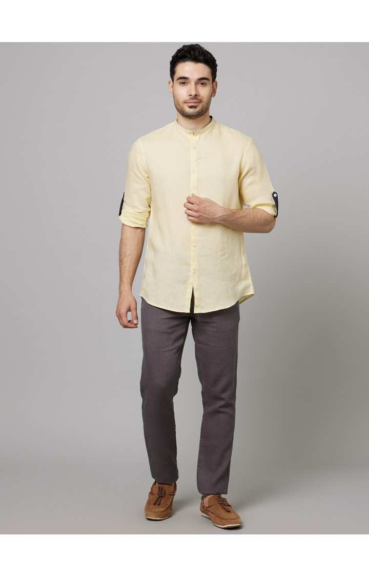 Men's Yellow Solid Casual Shirts