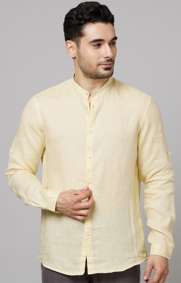Men's Yellow Solid Casual Shirts