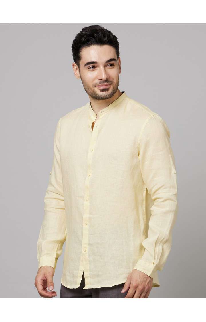 Men's Yellow Solid Casual Shirts