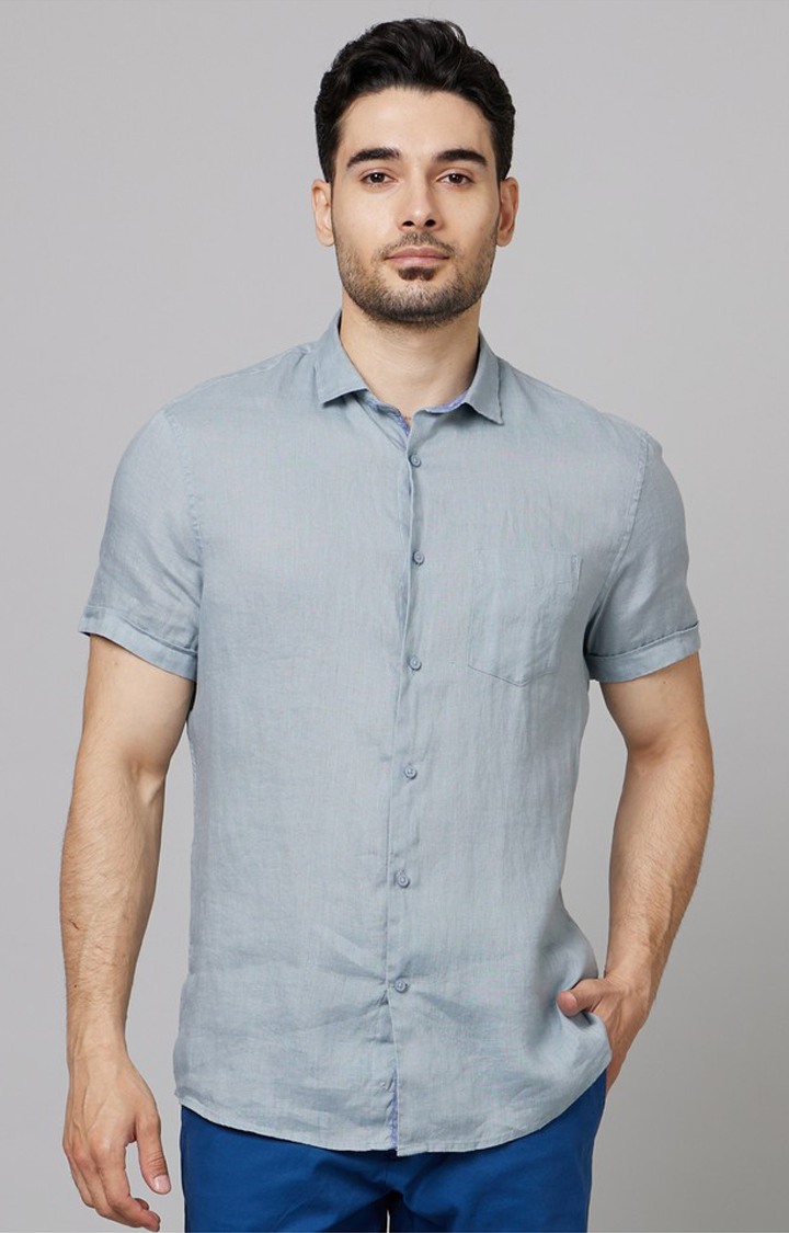 Men's Blue Solid Casual Shirts