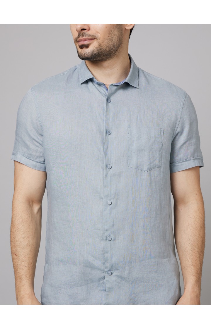 Men's Blue Solid Casual Shirts