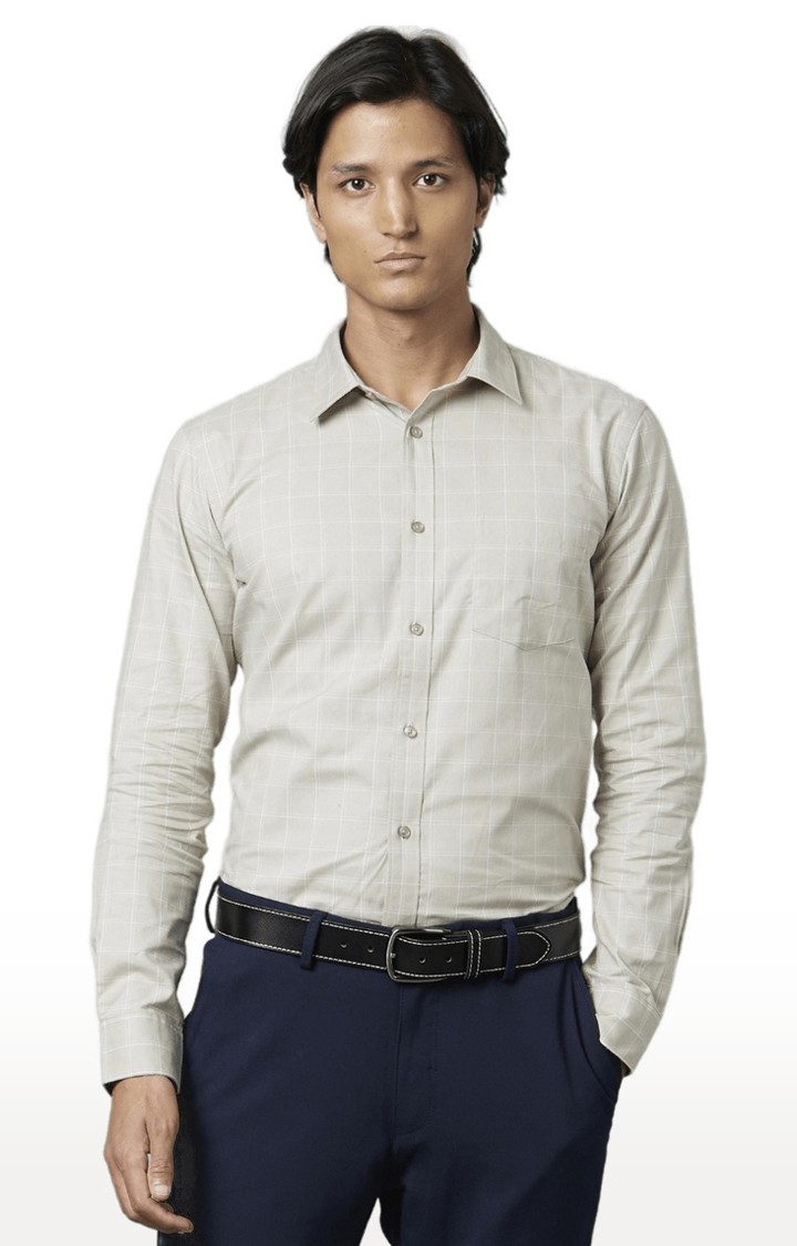 celio | Men's Beige Checked Formal Shirts