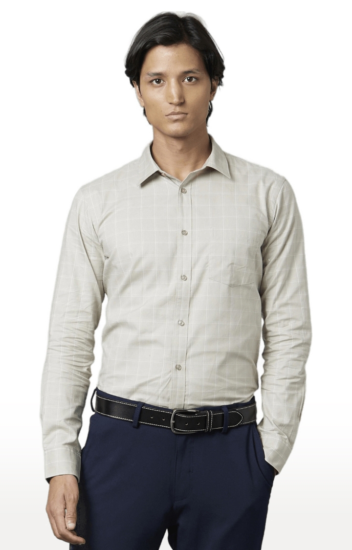 Men's Beige Checked Formal Shirts