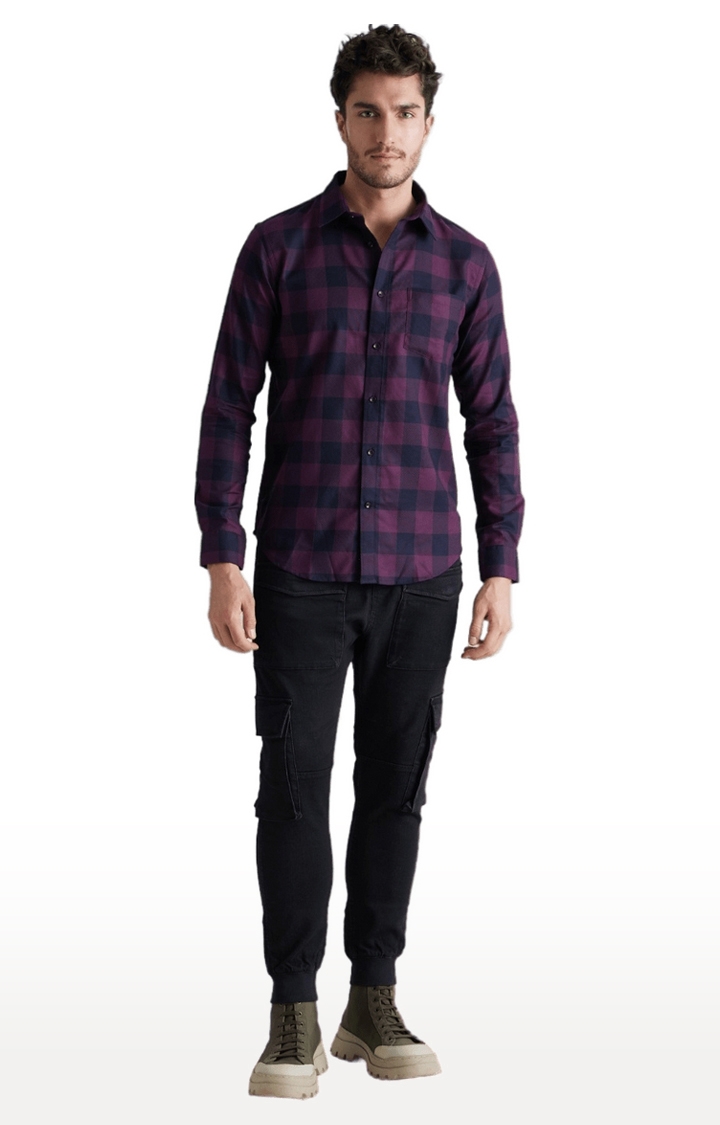 celio | Men's Purple Checked Casual Shirts