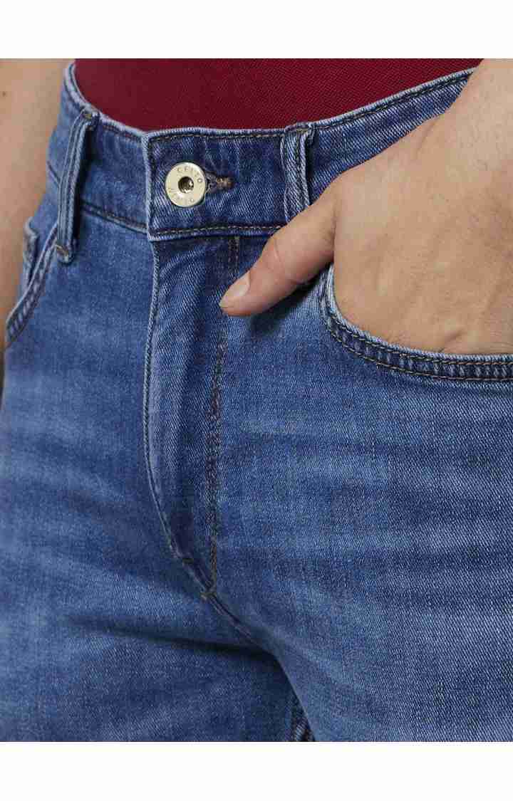 Men's Blue Cotton Solid Regular Jeans