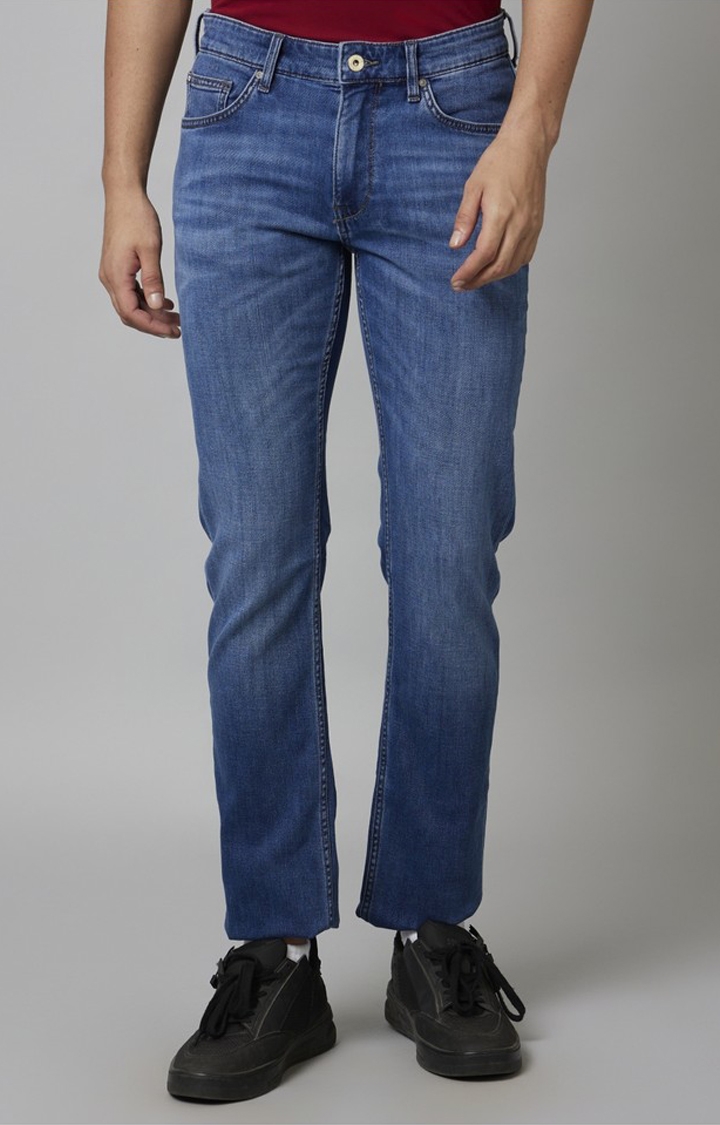 celio | Men's Blue Cotton Solid Regular Jeans