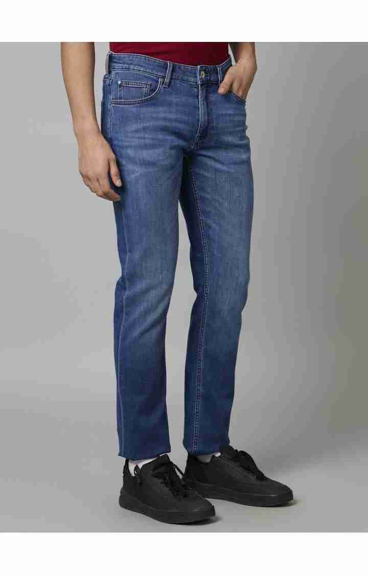 Men's Blue Cotton Solid Regular Jeans