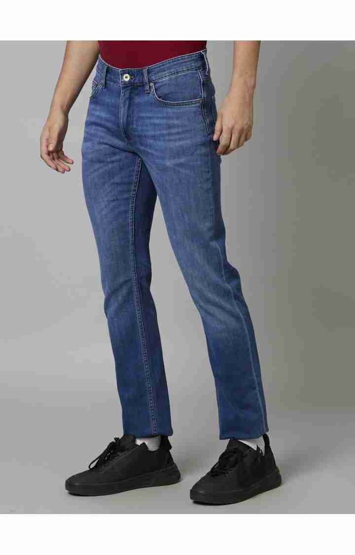 Men's Blue Cotton Solid Regular Jeans