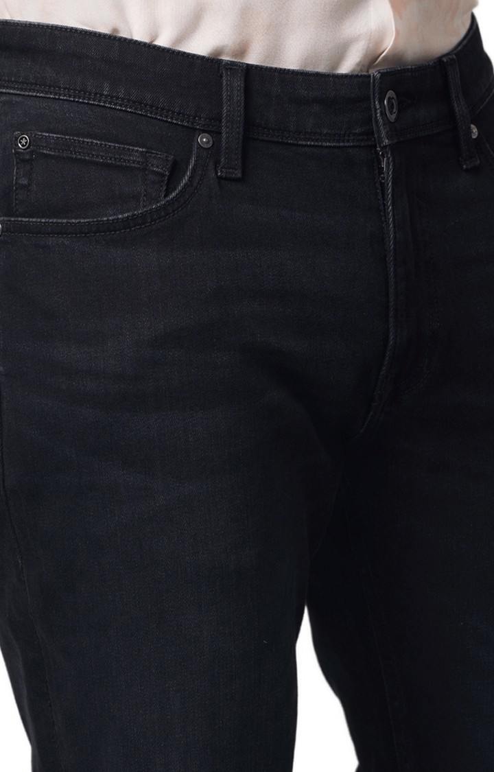 Men's Black Cotton Blend Solid Regular Jeans