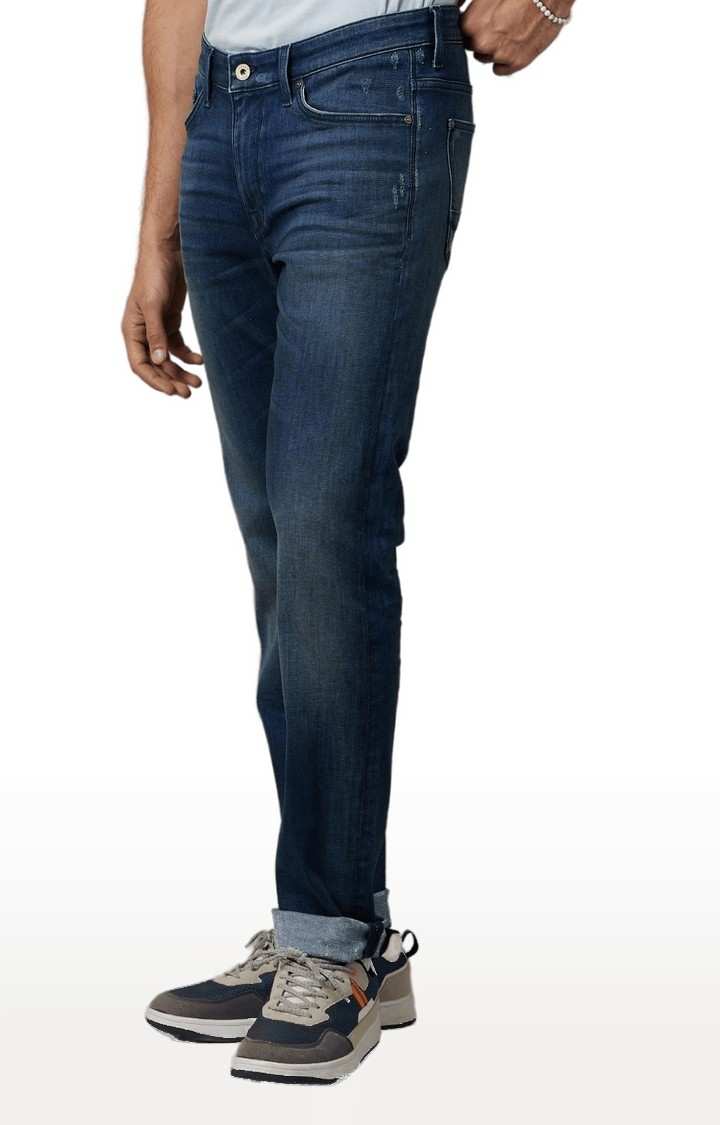 Men's Blue Cotton Blend Solid Regular Jeans