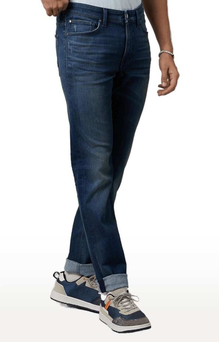 Men's Blue Cotton Blend Solid Regular Jeans