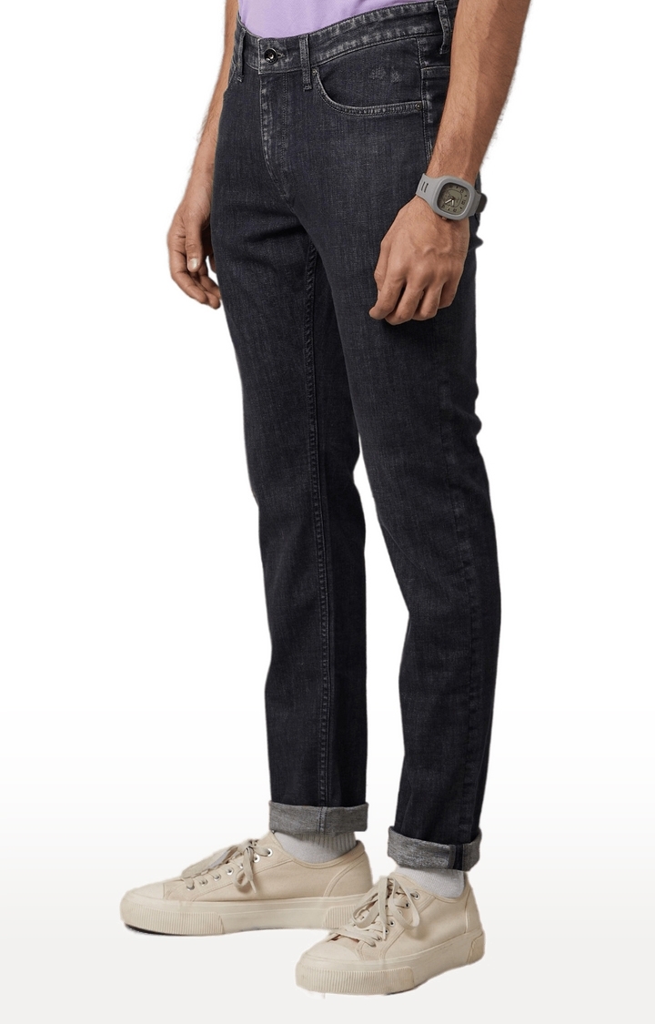 Men's Black Cotton Blend Solid Regular Jeans