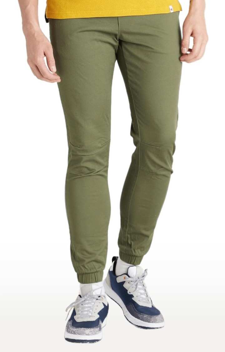 Men's Green Cotton Blend Solid Casual Joggers